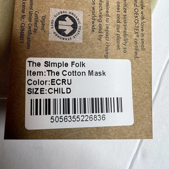 The Simple Folk Organic Cotton‎ Childrens Face Mask Ecru New - Picture 4 of 5
